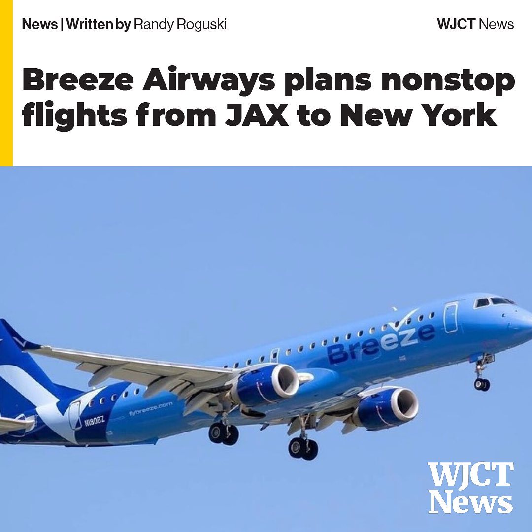 Featured image for “Breeze Airways plans nonstop flights from JAX to New York”