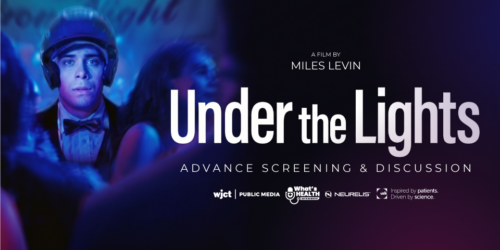 Promotional poster for Under the Lights, featuring a helmeted young man under blue lighting and announcing an advance screening and discussion.